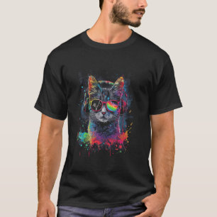 Cat DJ With Headphones And Sunglasses Kitty 3 T-Shirt