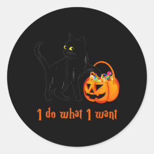 Cat Do What Want Halloween Candy Pumpkin Bag Black Classic Round Sticker