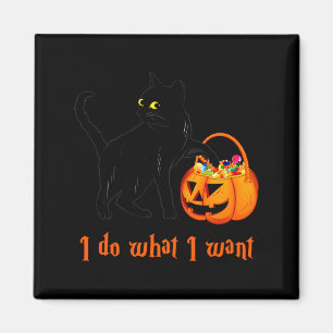 Cat Do What Want Halloween Candy Pumpkin Bag Black Magnet