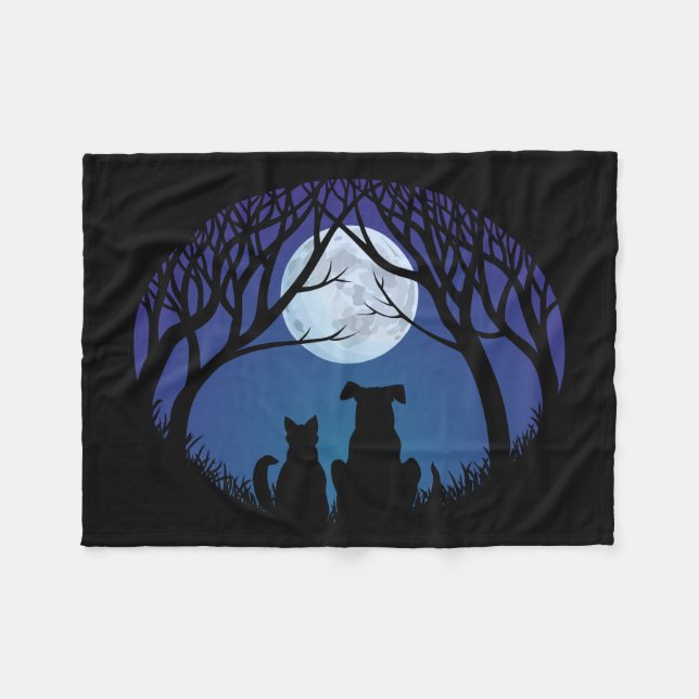Cat & Dog Blanket Cute Best Friends Fleece Blanket (Front (Horizontal))