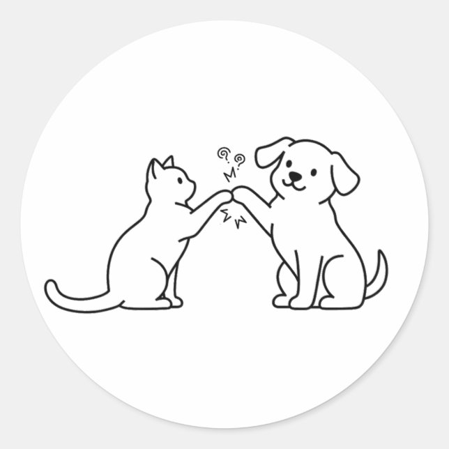 Cat Dog Heated Rivalry Art Tee Classic Round Sticker (Front)