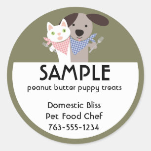 cat dog homemade pet food chef package stickers... classic round sticker