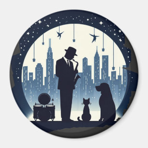 Cat, dog, Jazz Magnet