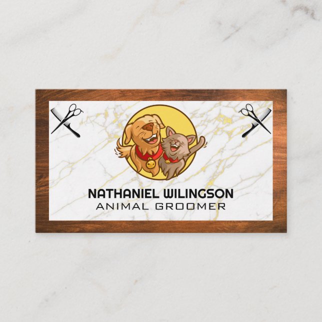 Cat Dog Logo | Pet Grooming Scissors Business Card (Front)