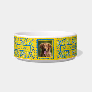 Cat Dog Lovers Mediterranean Style Photo Name Bowl