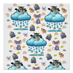 Cat Dog Mice Rainbow Cheese Poster