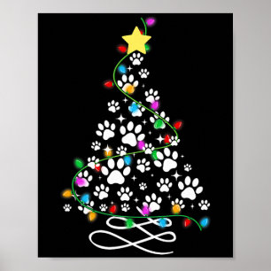 Cat Dog Paw Christmas Tree Lights Holiday Santa Fa Poster