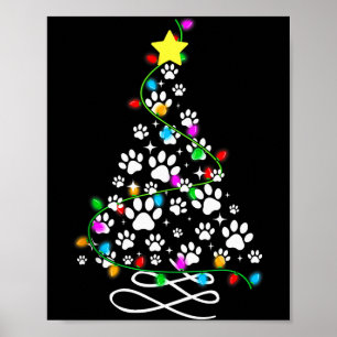 Cat Dog Paw Christmas Tree Lights Holiday Santa Fa Poster