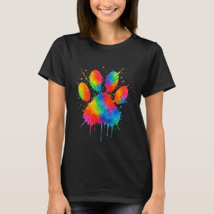 Cat Dog Paw Print Aesthetic Rainbow Watercolor Art T-Shirt