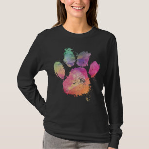 Cat Dog Paw Print Watercolor Rainbow Abstract Anim T-Shirt