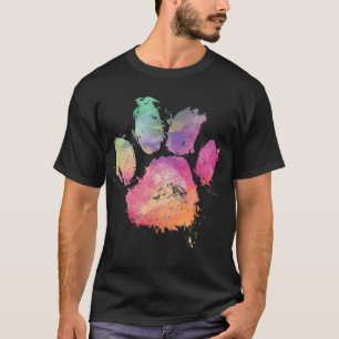 Cat Dog Paw Print Watercolor Rainbow Abstract Anim T-Shirt