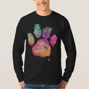 Cat Dog Paw Print Watercolor Rainbow Abstract Anim T-Shirt
