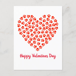 Cat Dog Paw Prints Funny Valentine's Day Holiday Postcard