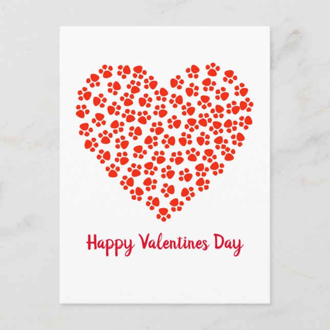 Cat Dog Paw Prints Funny Valentine's Day  Holiday Postcard (Front)