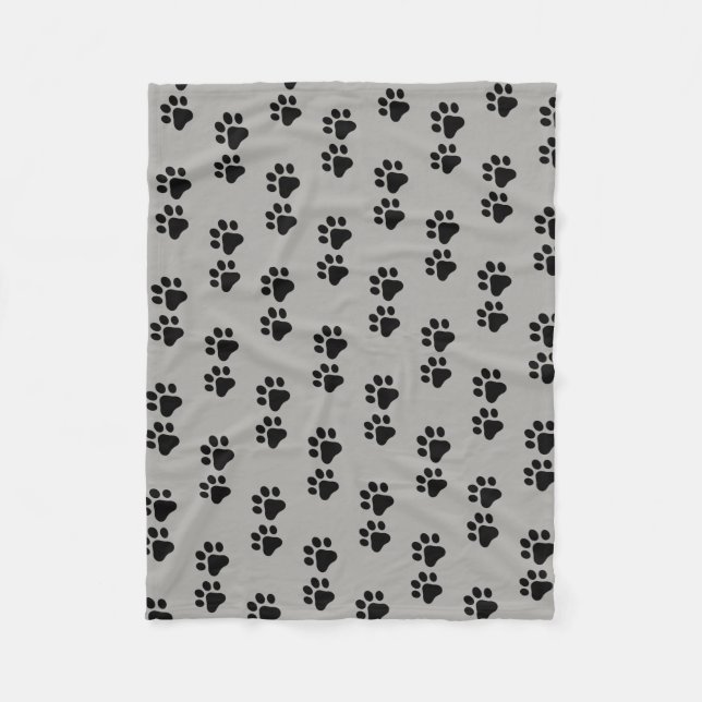 Cat / Dog paw prints -grey back ground Fleece Blanket (Front)