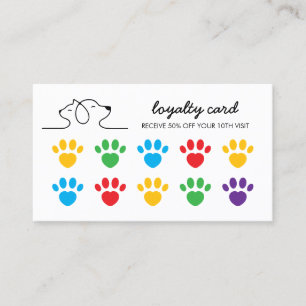 Cat Dog Paws colourful punch Discount Loyalty Business Card