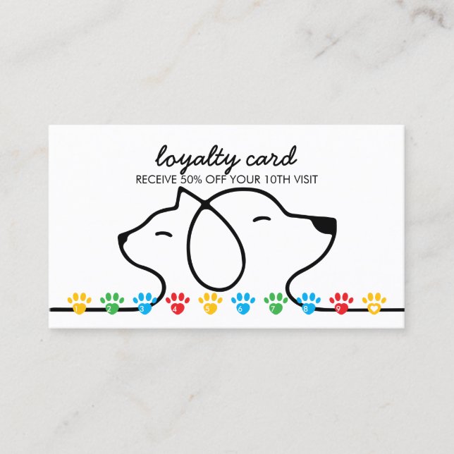 Cat Dog Paws colourful punch Discount Loyalty Business Card (Front)