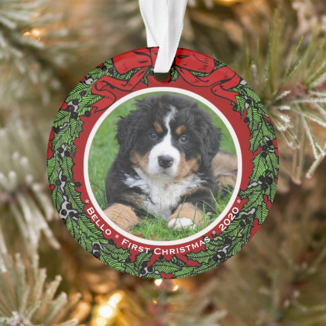 Cat Dog photo First Christmas berries Ornament (Tree)