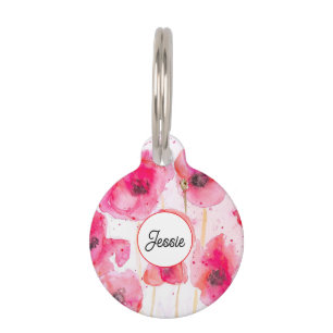 Cat Dog Shabby Floral Poppy Poppies Pet Name Bowl Tag