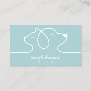 Cat Dog Teal Line Logo Petsitter Business Card