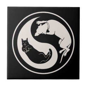 Cat-Dog Yin-Yang Ceramic Tile