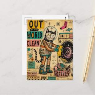 Cat Doing Laundry Collage Postcard