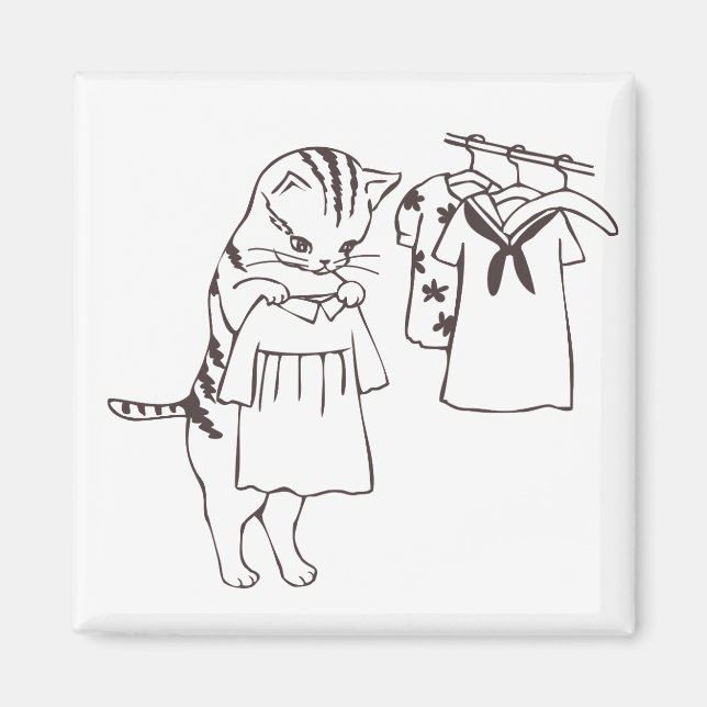 cat doing laundry magnet (Front)