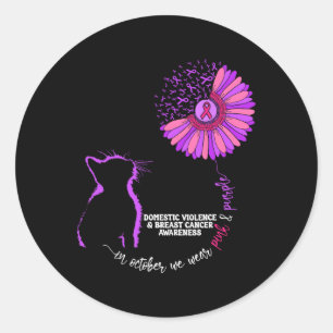 Cat Domestic Violence And Breast Cancer Awareness Classic Round Sticker