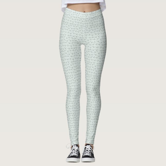 Cat Doodle Leggings – Sage Green (Front)