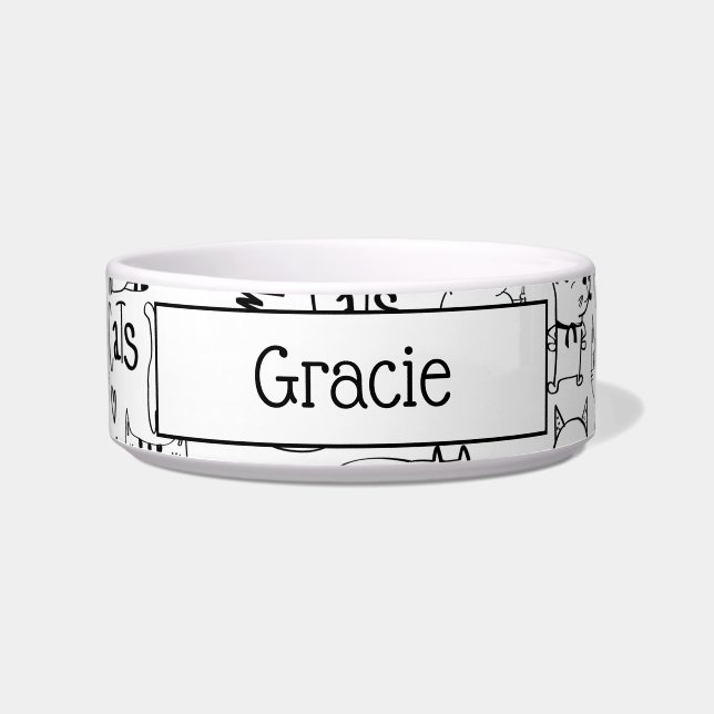 Cat Doodles, Funny Black and White Kitties Pattern Bowl (Front)