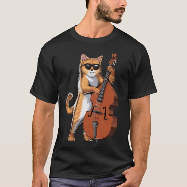 Cat Double Bass Player T-Shirt (Front)