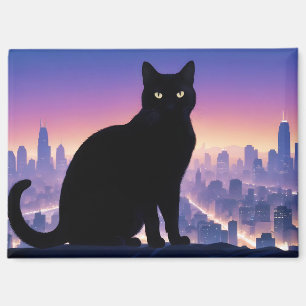 Cat Double Exposure Domestic Pet Animal City Life Magnet