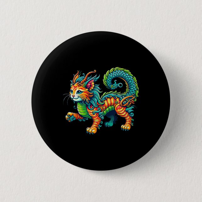 Cat Dragon Happy Chinese New Year 2024 Womens Mens 6 Cm Round Badge (Front)