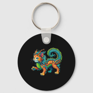 Cat Dragon Happy Chinese New Year 2024 Womens Mens Key Ring