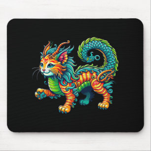 Cat Dragon Happy Chinese New Year 2024 Womens Mens Mouse Pad