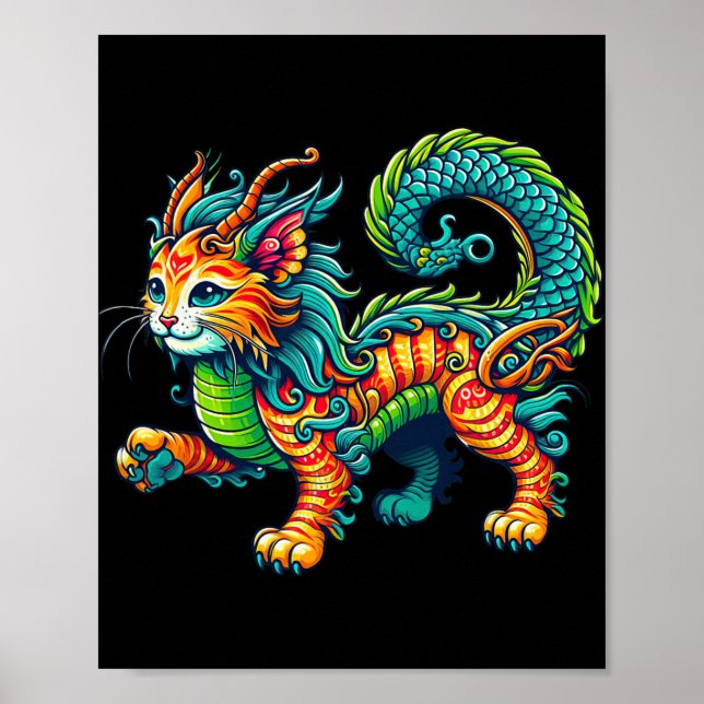 Cat Dragon Happy Chinese New Year 2024 Womens Mens Poster (Front)