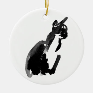 Cat Drawing Ink Brush Wash Art Ceramic Ornament