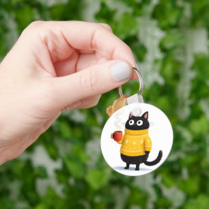 cat drawing key ring