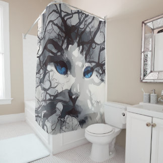 cat drawing shower curtain