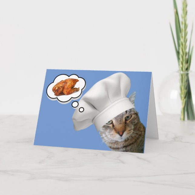Cat Dreaming Of Chicken Get Well Card (Front)