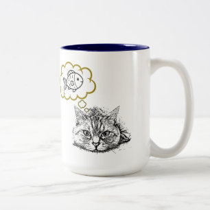 Cat Dreaming Of Fish Hand Drawn Coffee Mug