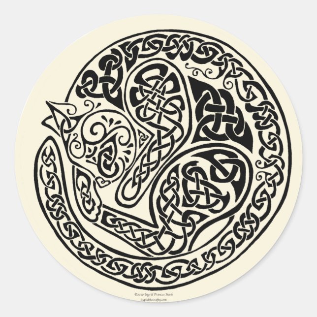 Cat Dreams Celtic Black Ivory Classic Round Sticker (Front)