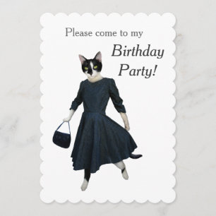 Cat Dress Birthday Party Invitation