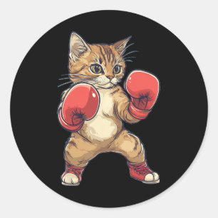 Cat Dressed As A Boxer Funny Boxing Men Women Kids Classic Round Sticker