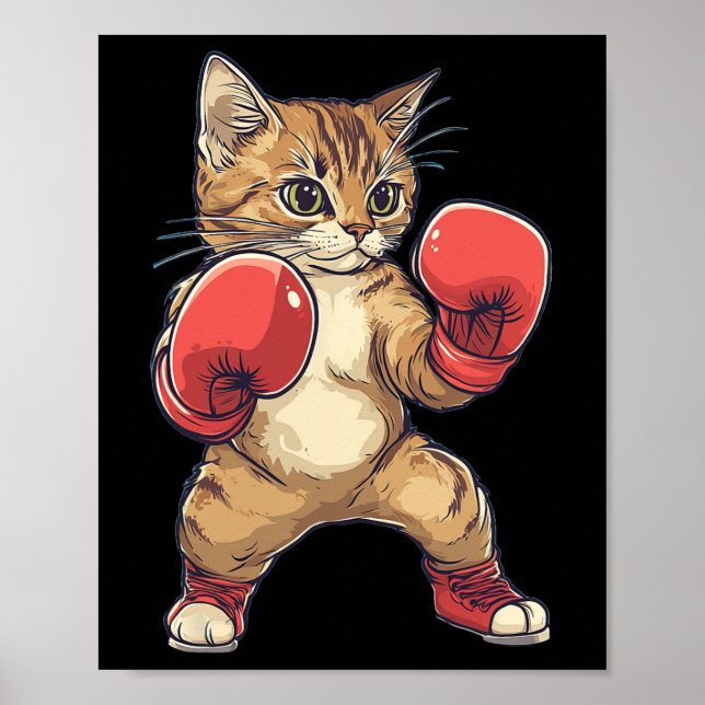 Cat Dressed As A Boxer Funny Boxing Men Women Kids Poster (Front)