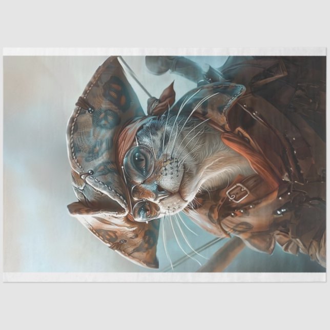 Cat Dressed as Pirate Decoupage Tissue Paper (Front)