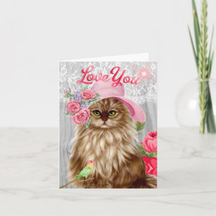 Cat dressed in Hat for Valentine's Day Holiday Card