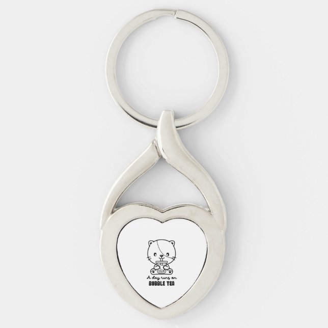 Cat Drink Bubble Tea, Boba Tea Clipart Key Ring (Front)