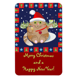Cat drinking a cocktail + text Christmas magnet