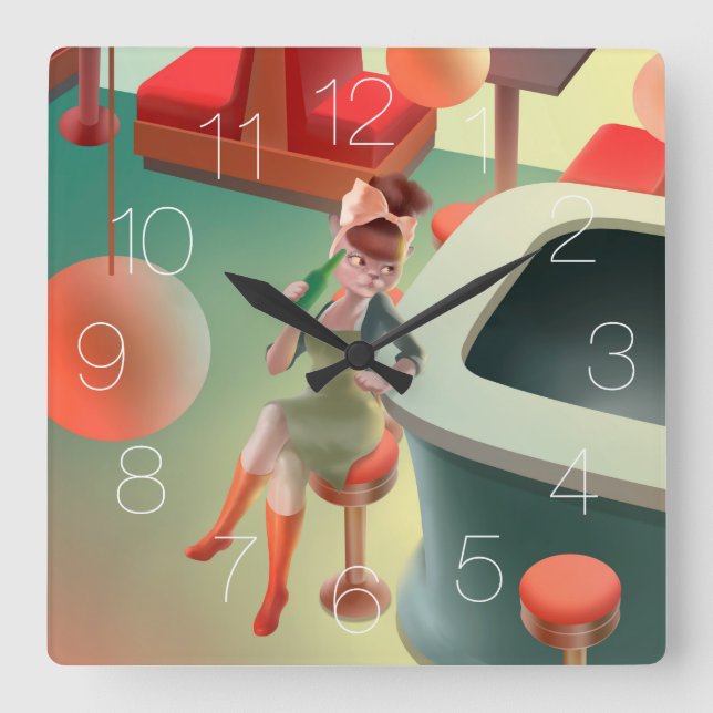 Cat Drinking Beer at Bar Square Wall Clock (Front)